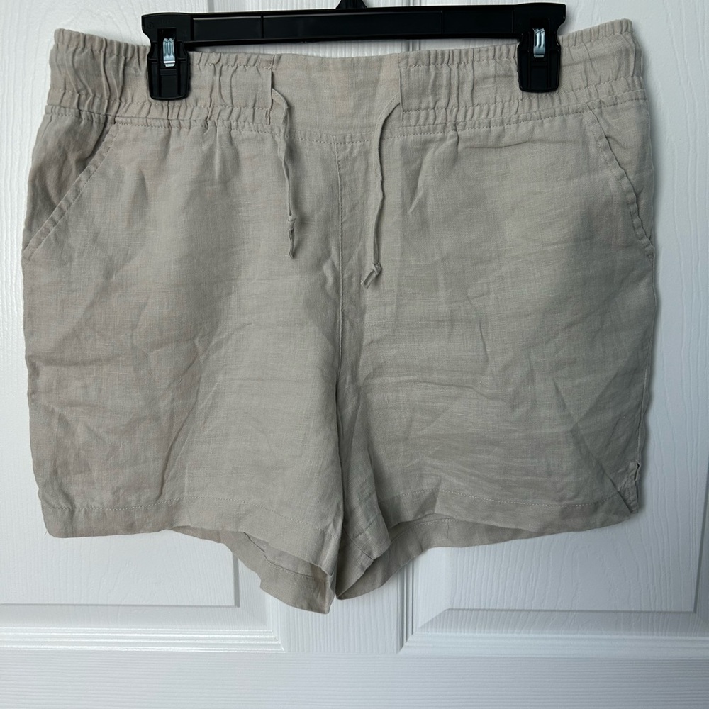 Ellen Tracy Linen Sandstone Drawstring Relaxed Fit Shorts Size M